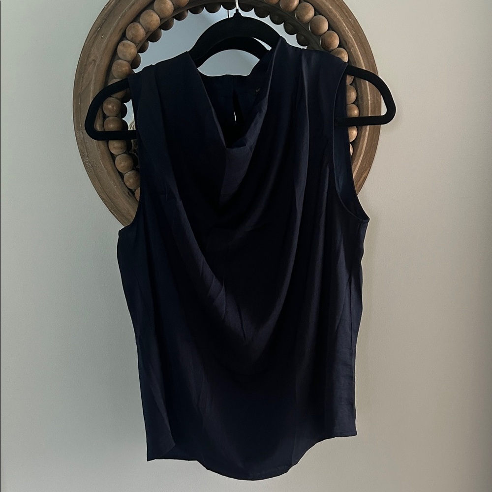 NWT Banana Republic Cowl Neck Sleeveless Blouse Navy Blue Size Small